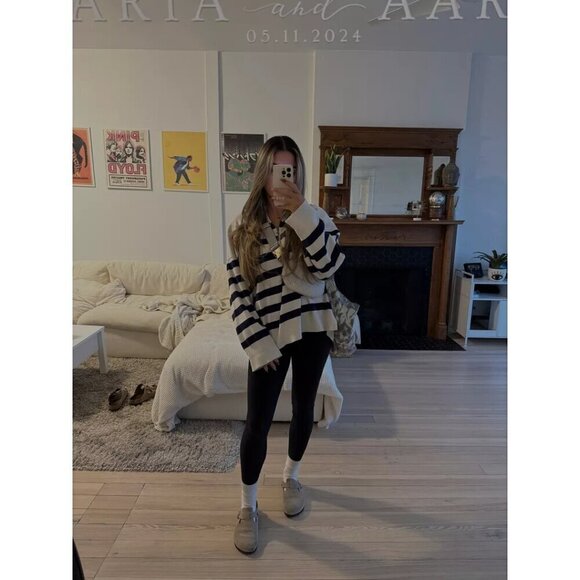 FREE PEOPLE Coastal Stripe Pullover in Champagne Navy Combo Size Medium - Picture 13 of 16